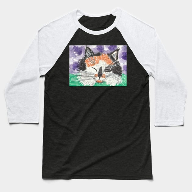 Cute Calico kitten cat face Baseball T-Shirt by SamsArtworks